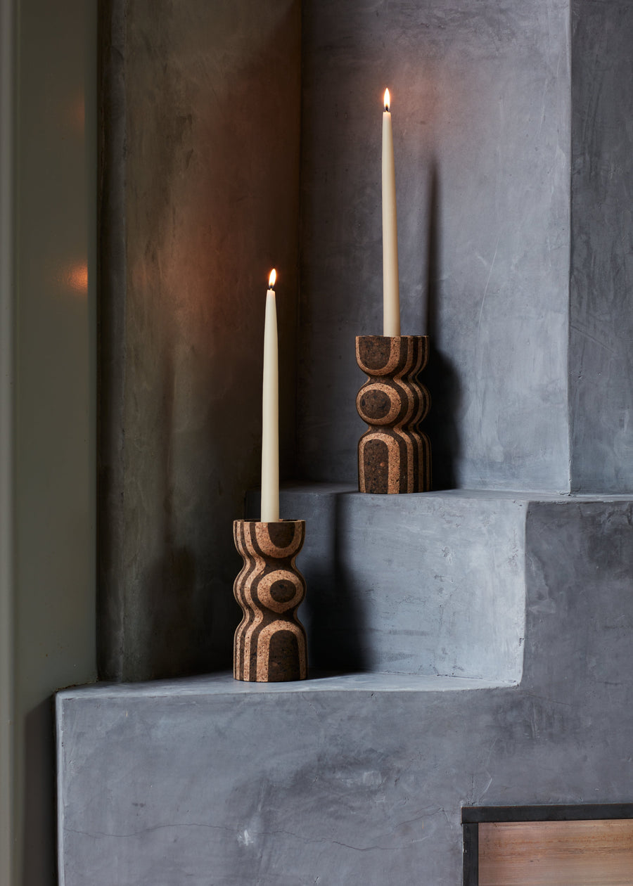 Anni Tall Striped Cork Candle Holder