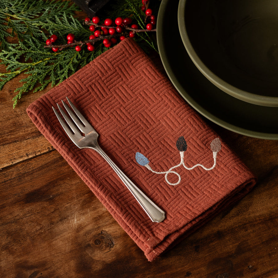 Embroidered Holiday Lights Napkin Set