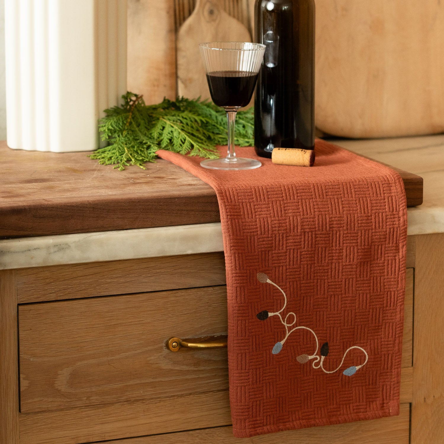Embroidered Holiday Lights Kitchen Towel
