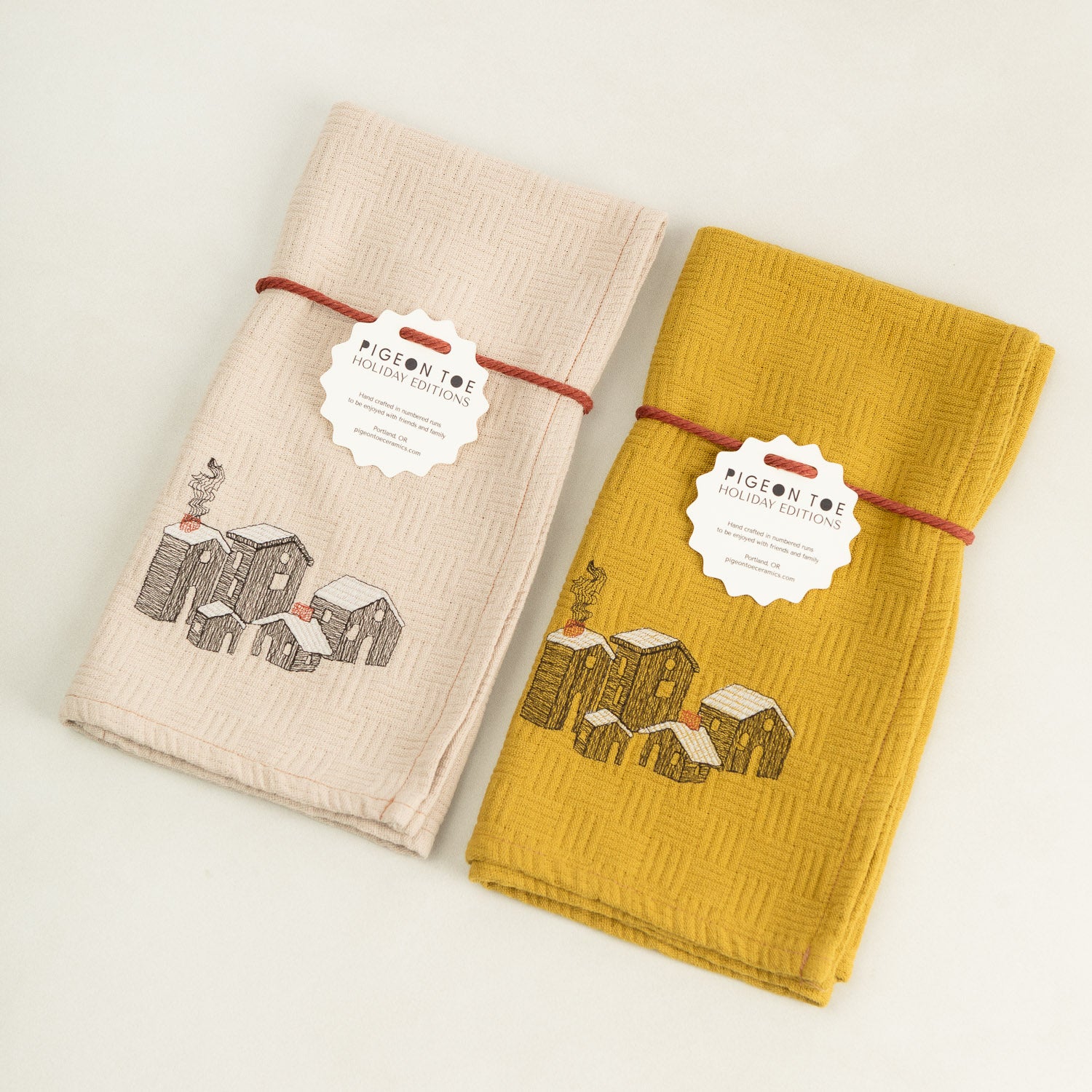 Embroidered Holiday Village Kitchen Towel