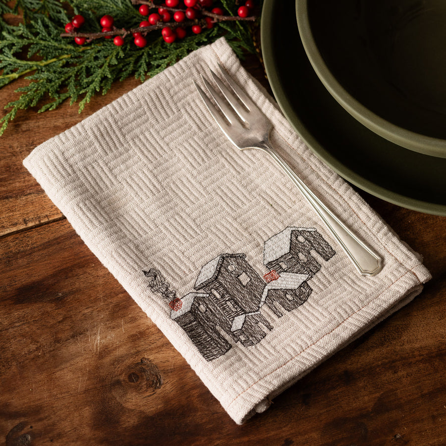 Embroidered Holiday Village Napkin Set